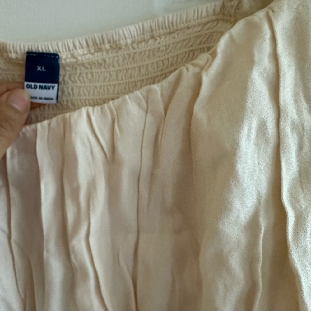 Old Navy Women's Size XL Square Neck Crepe Babydoll Top Beige Boho Cottagecore - Picture 4 of 8